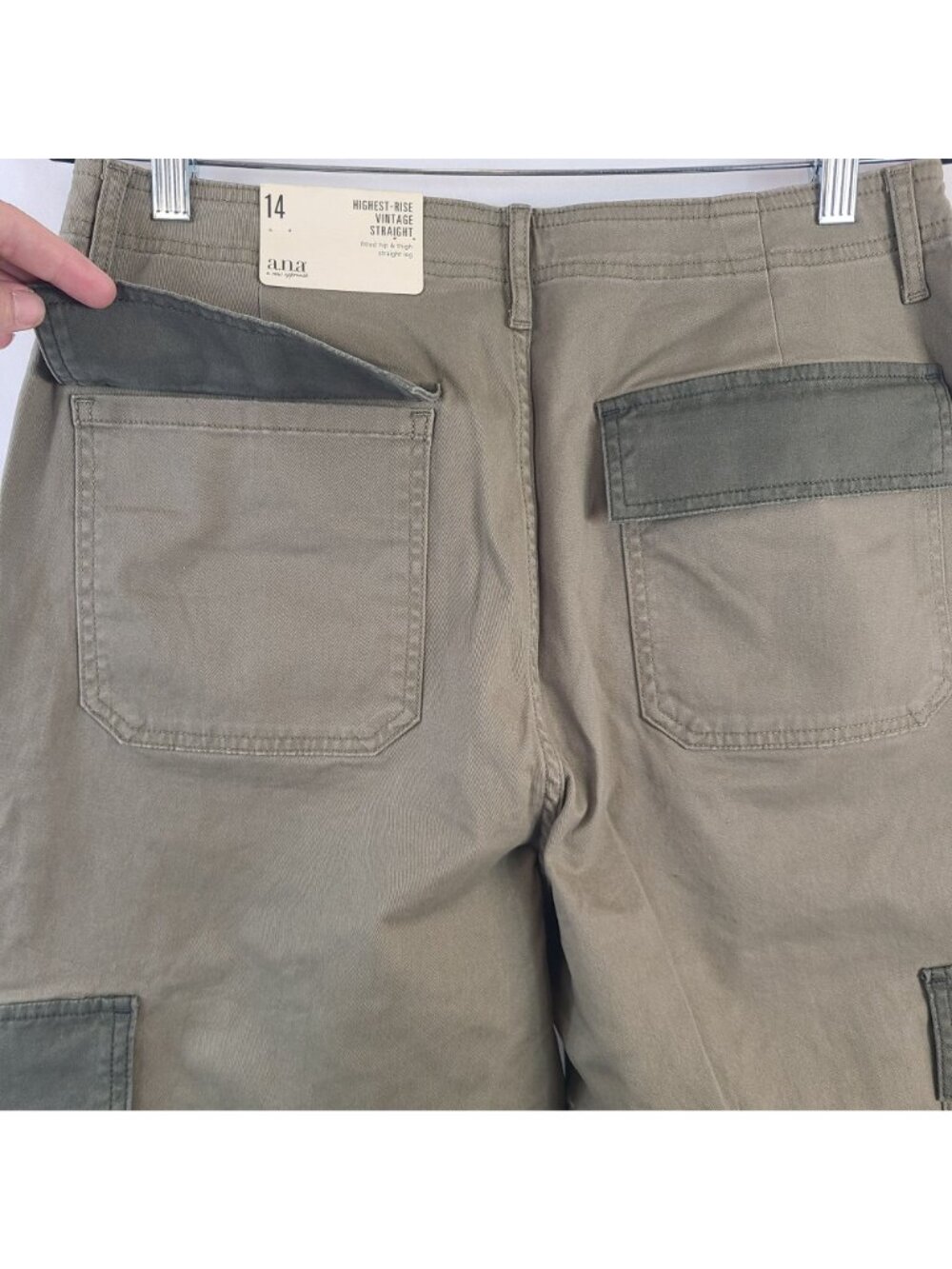 NEW A.N.A. Highest-Rise Vintage Straight Cargo Pants Dusky Oregano Sz 14 - Picture 6 of 6